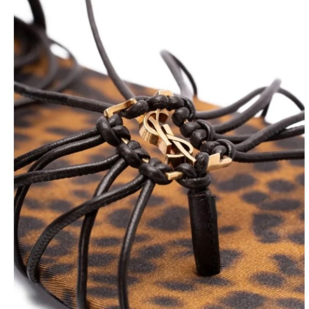 SAINT LAURENT Babylone YSL logo ankle strap leopard sandals - Picture 3 of 6